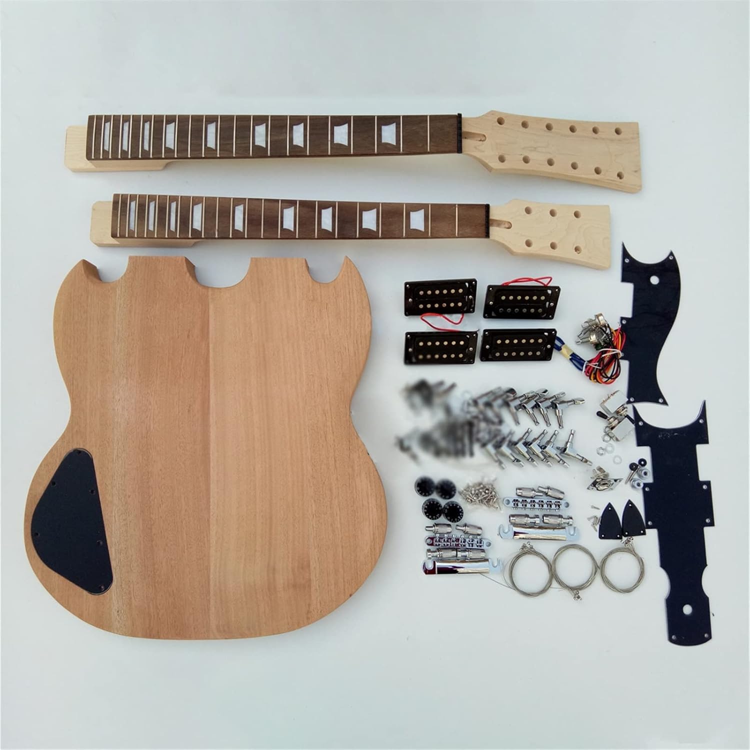 TSTS Unfinished New Double-Head Electric Guitar with All Hardware Unfinished Electric Guitar Kit