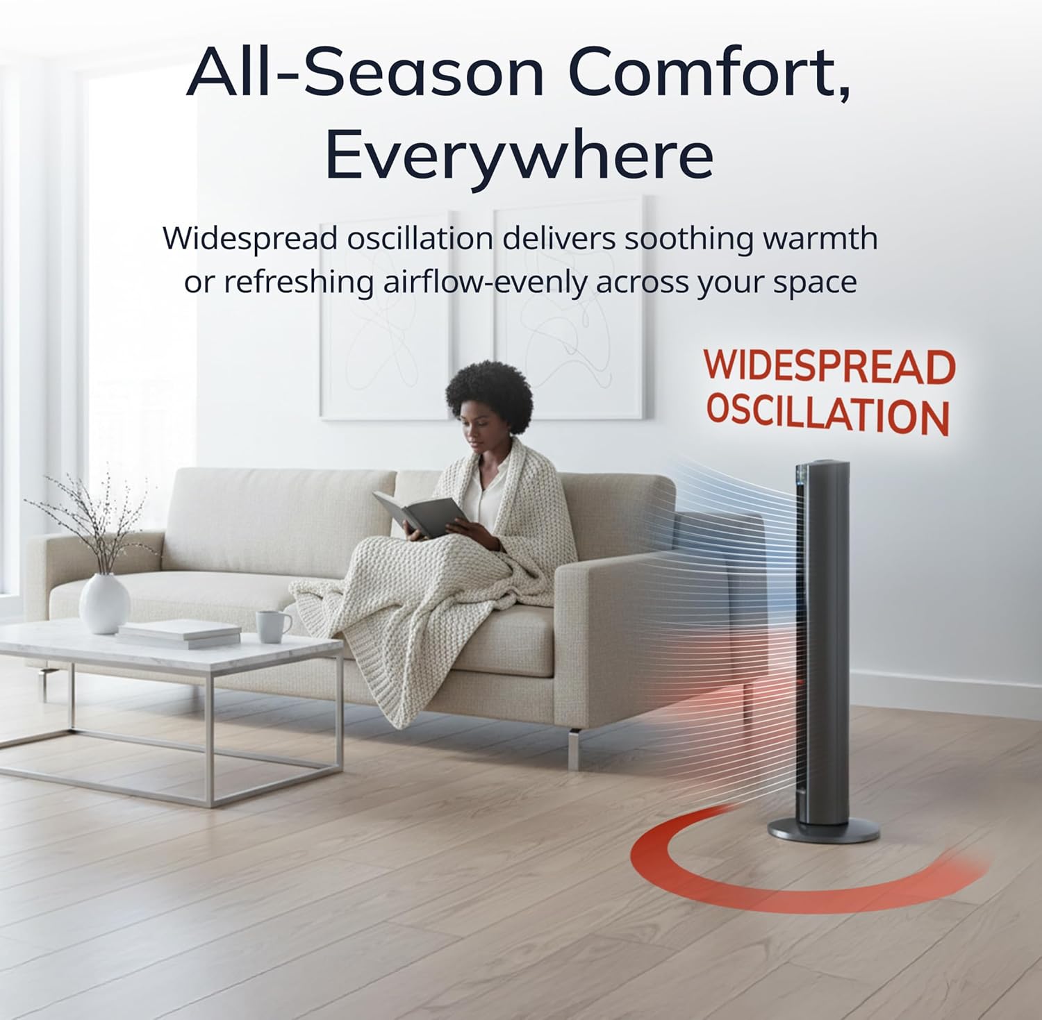 Lasko Oscillating All Season Tower Fan and Space Heater in One for Home with Adjustable Thermostat, Overheat Protection, 4 Fan Speeds, 3 Heat Settings and Remote, 42 Inches, 1500W, Gray, FH515