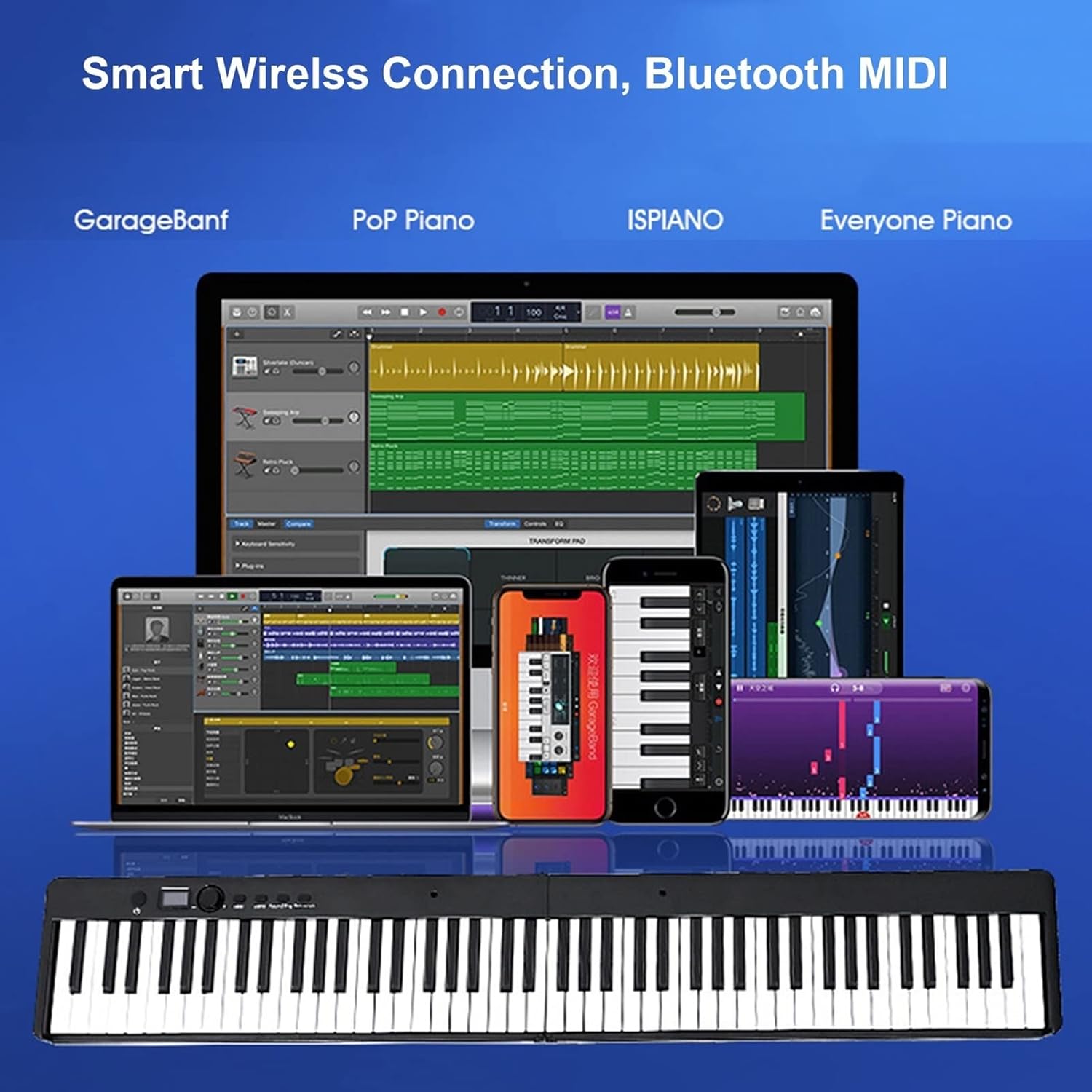 88 Keys Foldable Keyboard Piano Digital Piano With Rechargeable Battery Professional Electric Piano 12h Running Time, Including Sustain Pedal for Beginners