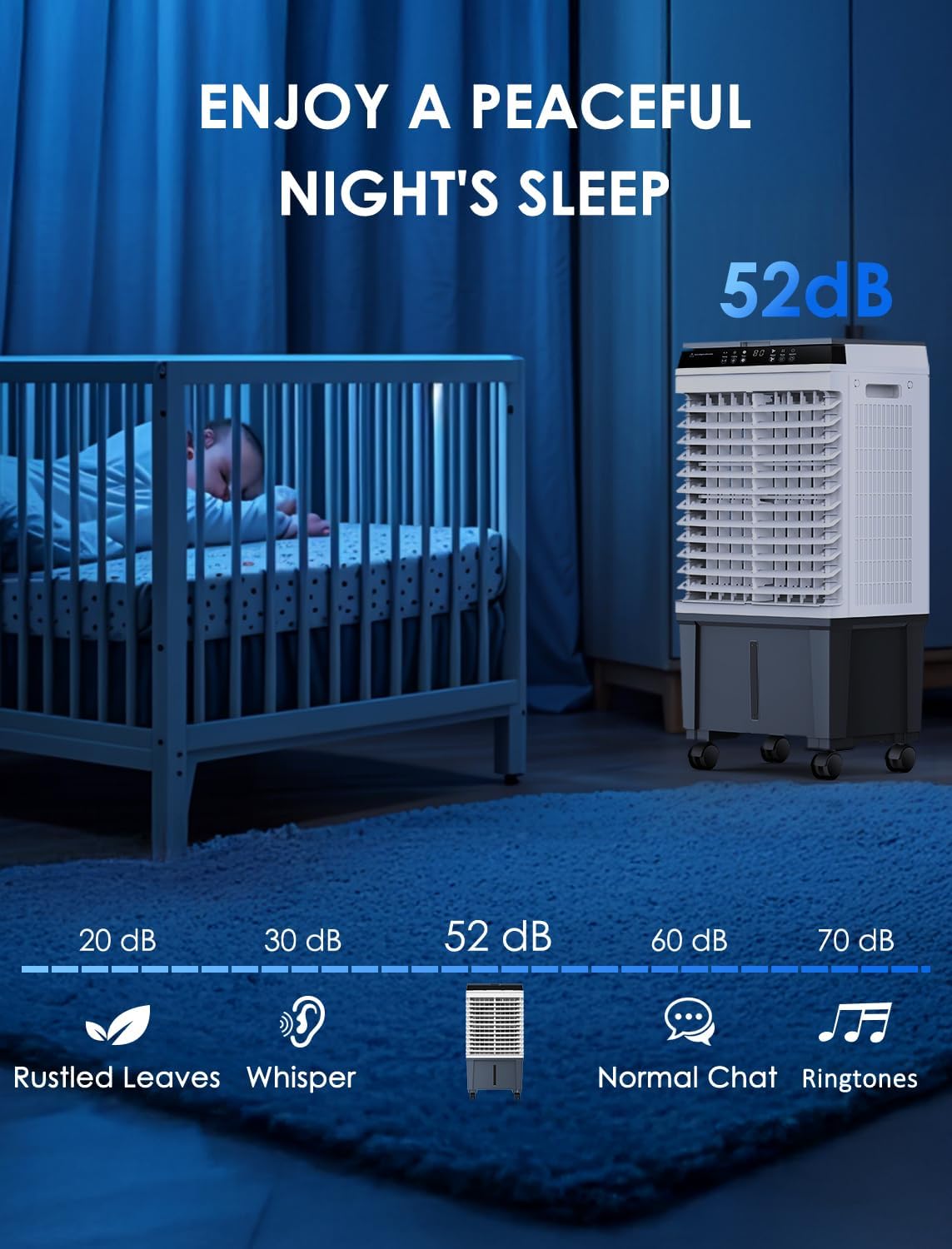 Air Choice Swamp Cooler, 1800 CFM Portable Evaporative Air Cooler with 6 Ice Box & 5.3 Gal Water Tank, 110° Swing, 3 Speeds, Upgraded Remote, 12H Timer, 3-in-1 Air Cooling Fan for Outdoor Indoor, Blue