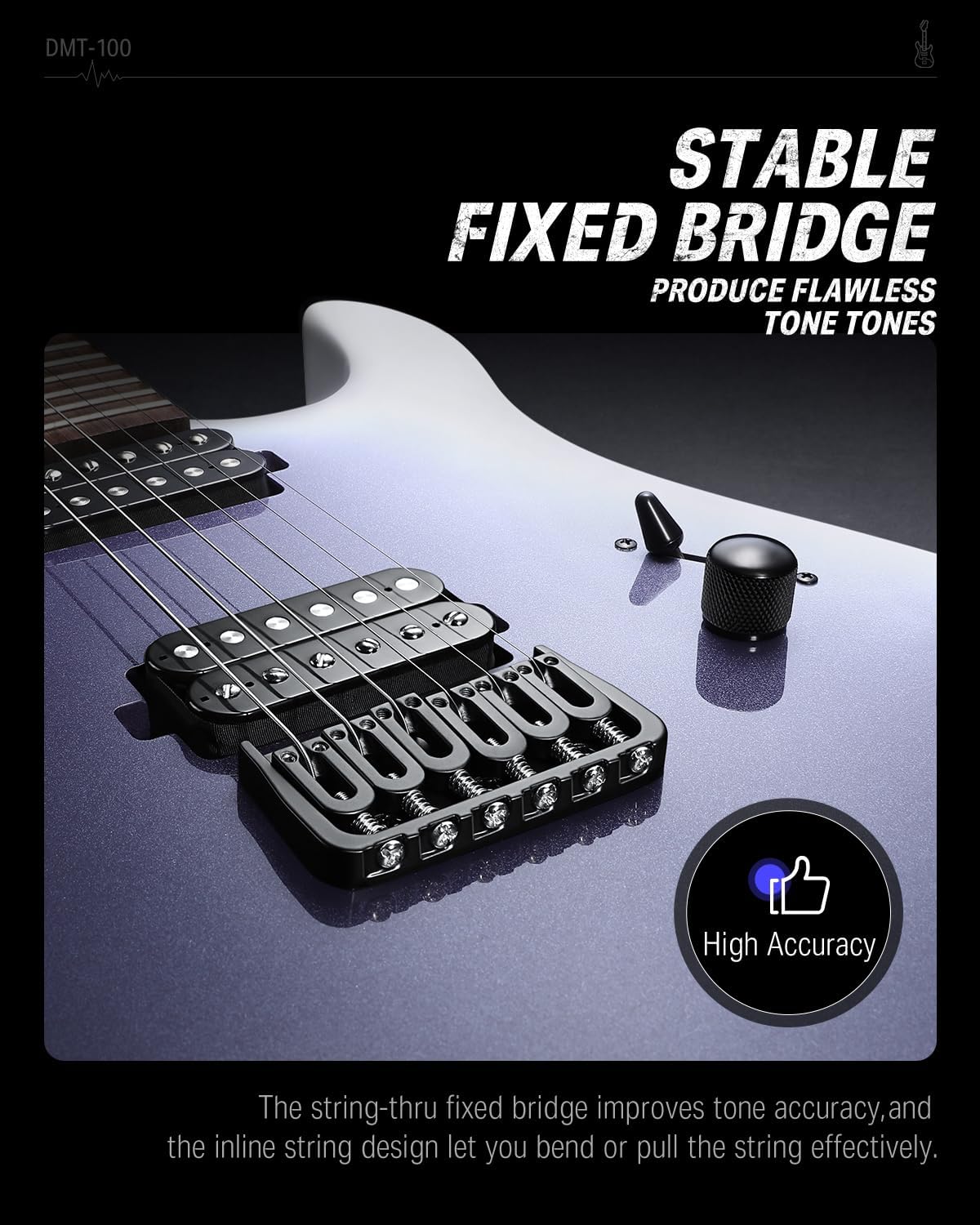 Solid Body Electric Guitar, 39 Inch Metal Electric Guitar, Gradient Violet and Mini Electric Guitar Amp Wooden 3W