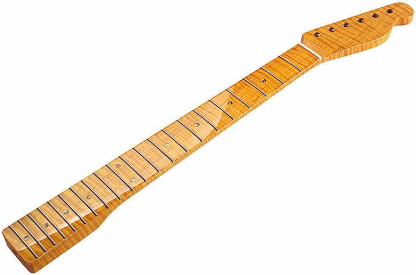 21 Fret Tiger Flame Maple Guitar Neck for TL Tele Electric Guitar Yellow Glossy Guitar ​Neck Replacement