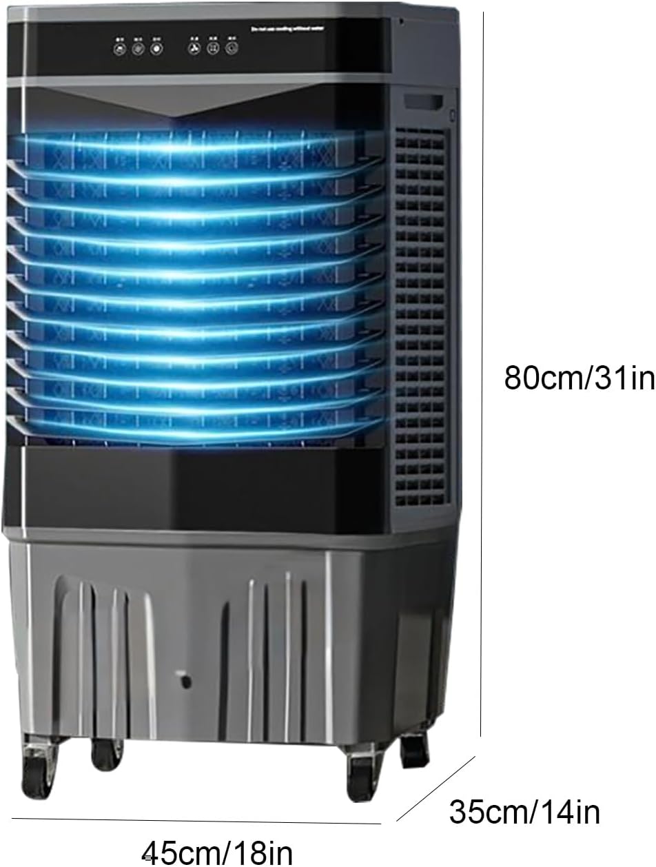Evaporative Air Cooler with Remote, Evaporative Coolers, 120° Oscillating, 3 Speeds, 4 Ice Packs, Portable Swamp Cooler Air Conditioner(80x35x45 cm/31x14x18 in)