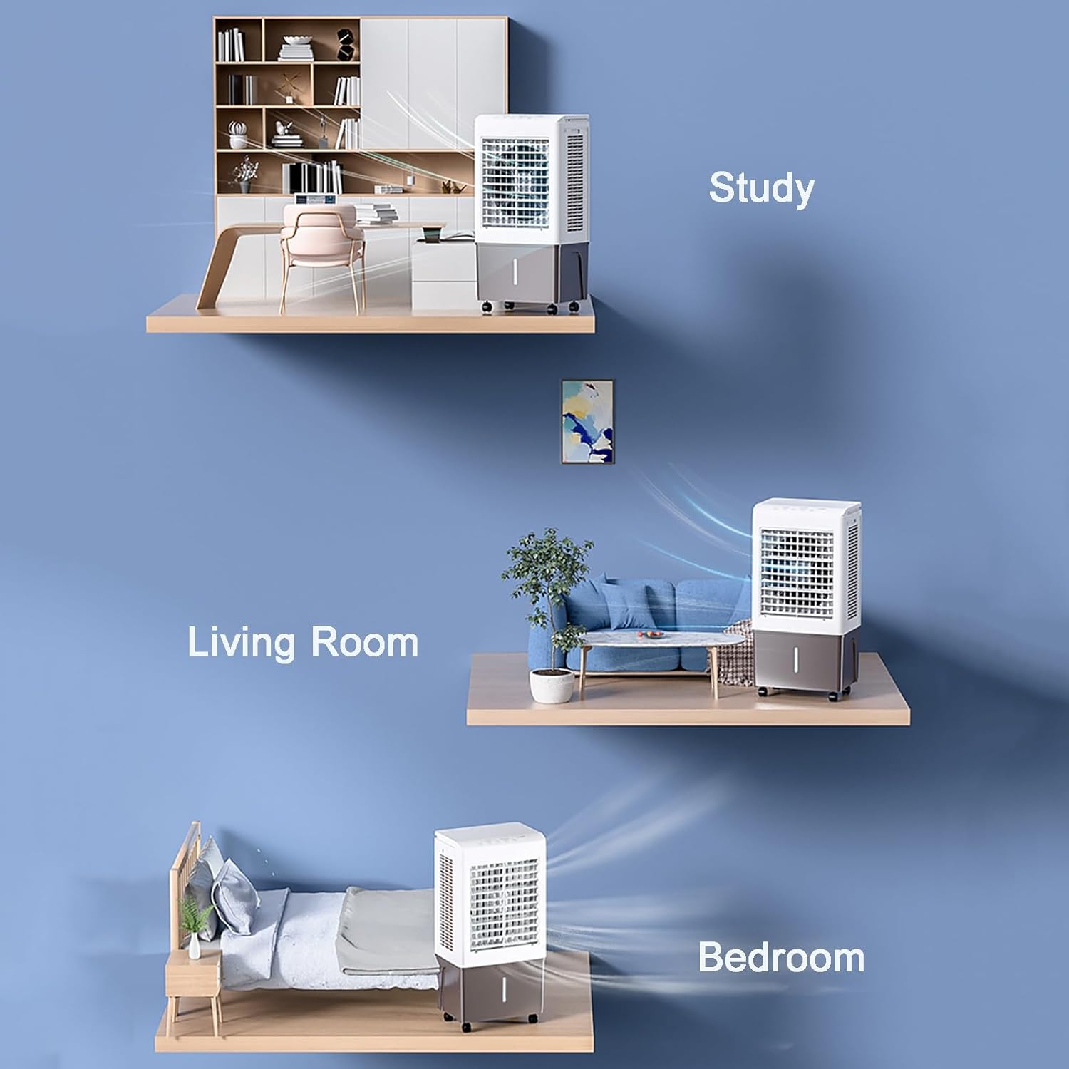 Swamp Cooler Air Conditioners, 110V Large Tank for 3D Cooling, Portable Evaporative Cooler with LED Touch Screen, 3 Fan Speeds, 12H Timer & Remote, air Cooler for Bedroom(18.5x14x32inch)