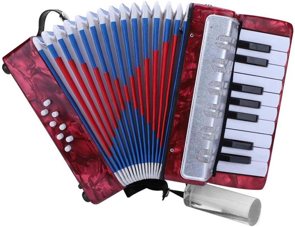 JOEBO Piano Accordion, 17 Key 8 Bass Button Hand Piano Accordion Lightweight Concertina Educational Music Instrument with Manual, for Solo and Ensemble Beginners Students Kid (Red)