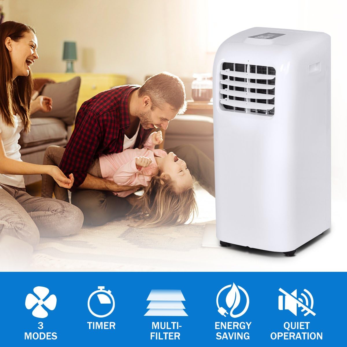 GOFLAME 8000BTU Air Conditioner Portable, Standing Room AC Unit with Remote Control and LED Display, Built-in Dehumidifier, Fan Mode, Window and Wall Mount