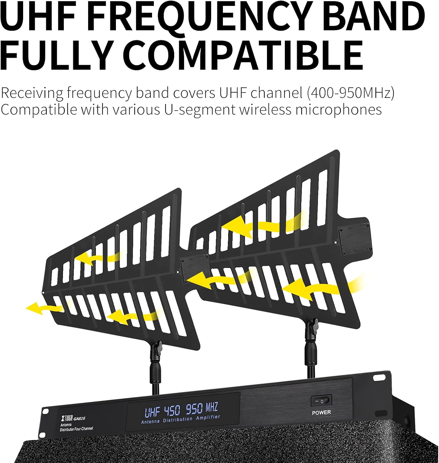 XTUGA GA816 UHF Wireless Antenna Distribution System, 360°Active Directional Signal Amplifier,2600ft Long Wireless Range,Antenna Combiner for Stage Performance,Outdoor Broadcasting