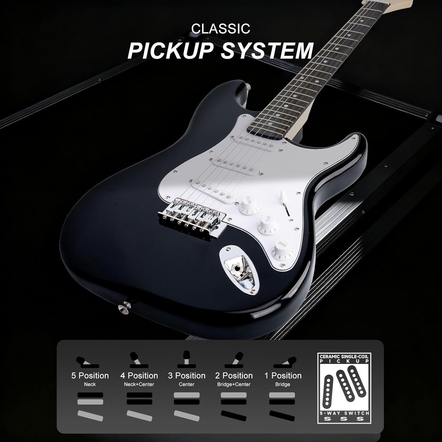 Electric Guitar 39 Inches Beginner Electric Guitar Kits with Amp Classic SSS Pickup Complete with Gig Bag Tuner Capo Strap Picks Guitar String Winders Black