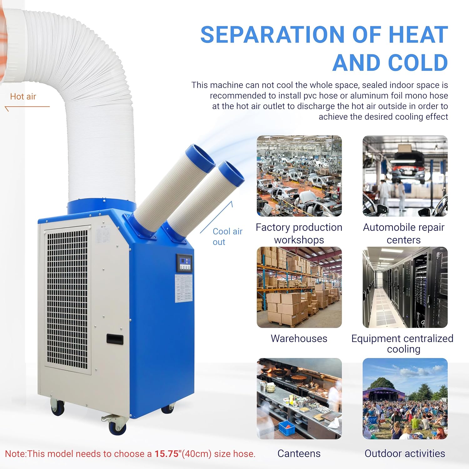 Industrial Air Conditioner 18700BTU/H Industrial Spot Cooler Air Conditioner with 3.7Gal Water Tank Portable Mobile Spot Cooler Double Ducts 1.8KW 220V