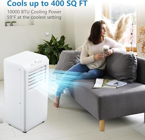 Portable Air Conditioner - 10,000 BTU, 3-in-1 Functionality (Cool, Dry, Fan), Quiet Operation, LED Touch & Remote Control, Cools Rooms Up to 450 Sq.Ft, White