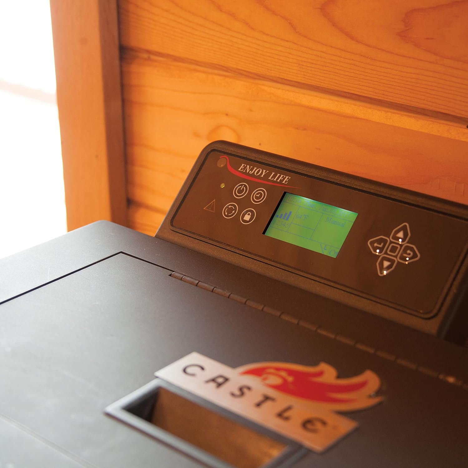 Castle Wood Pellet Stove Serenity 12327 Indoor Heating Temperature Control, Free Standing with Flame Window and Smart Controler, 18- ¼”W x 34”H x 23 ¾”D