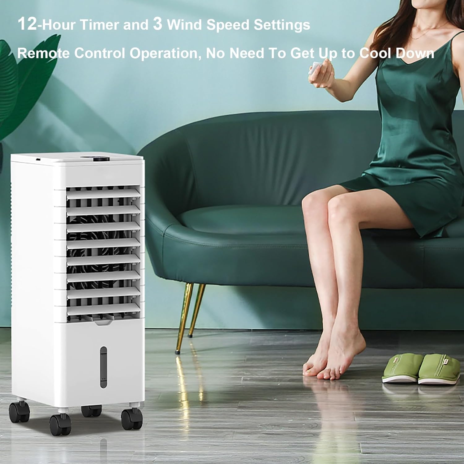 Windowless Air Conditioner for Bedroom, Swamp Cooler Fan & Humidifier with 1Gal Tank, Remote, 6 Ice Packs, 3 Speeds, 3 Modes, 12H Timer, Evaporative Cooler for Indoor