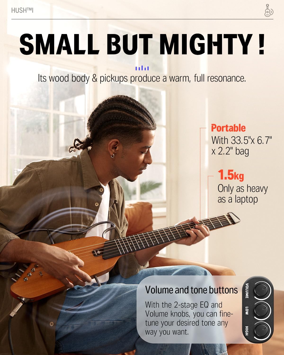 Donner Hush I Travel Portable Electric Acoustic Guitar with Donner Mini Guitar Amp 5W Portable