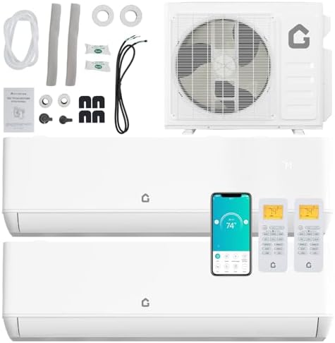 18K Dual 2 Zone Mini Split Air Conditioner,24 SEER2 12000 BTU+ 12000 BTU Wifi Enabled Multi Zone Ductless, 208-230V Cools Up to 1500 Sq.Ft Multi Zone Ductless Pre-Charged Heat Pump