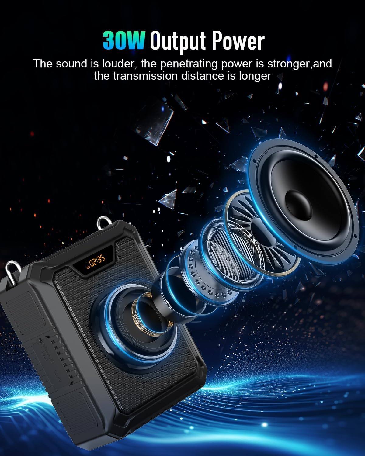 SHIDU 30W Voice Amplifier with Wireless Microphone, IPX6 Waterproof Amplifier Wireless & Wired Microphone Bluetooth Speaker Personal Megaphone for Teachers Meeting Speech Outdoors-M1000