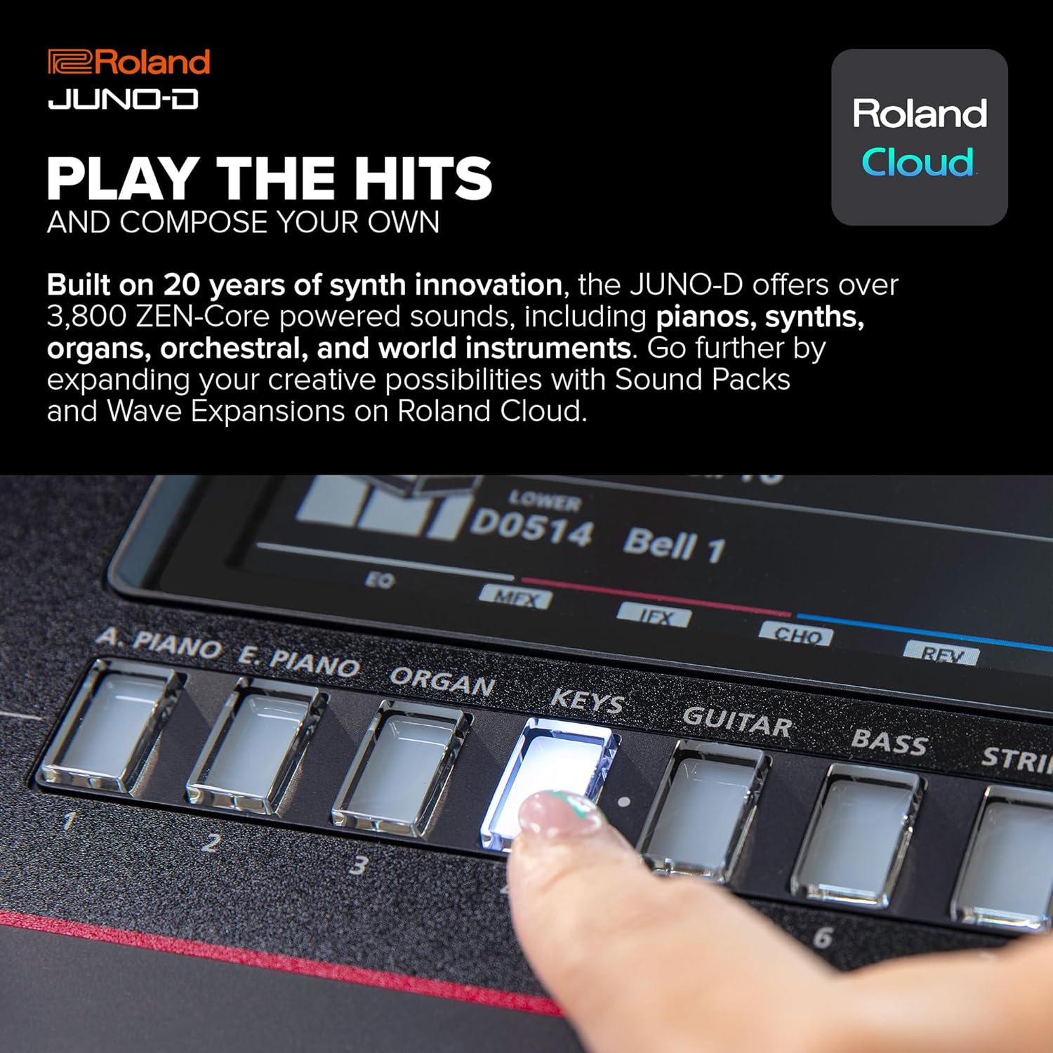 Roland JUNO-D6 Synthesizer | 61-Note Keyboard with Synth Action | ZEN-Core Engine with Over 3800 Onboard Sounds | Intuitive Creative Tools | USB-C Audio/MIDI Interface for Mobile & Computers