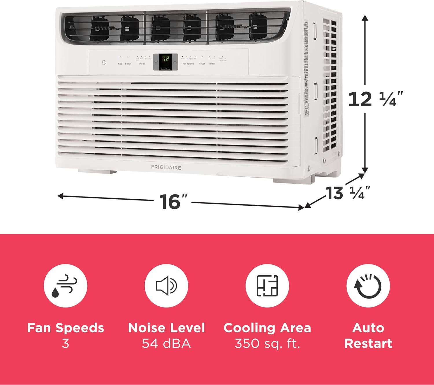 Frigidaire 8,000 BTU Window Air Conditioner with Remote Control, Cools Up to 350 Sq. Ft., Quiet Operation, Eco Mode, 3 Fan Speeds, Auto Restart, White