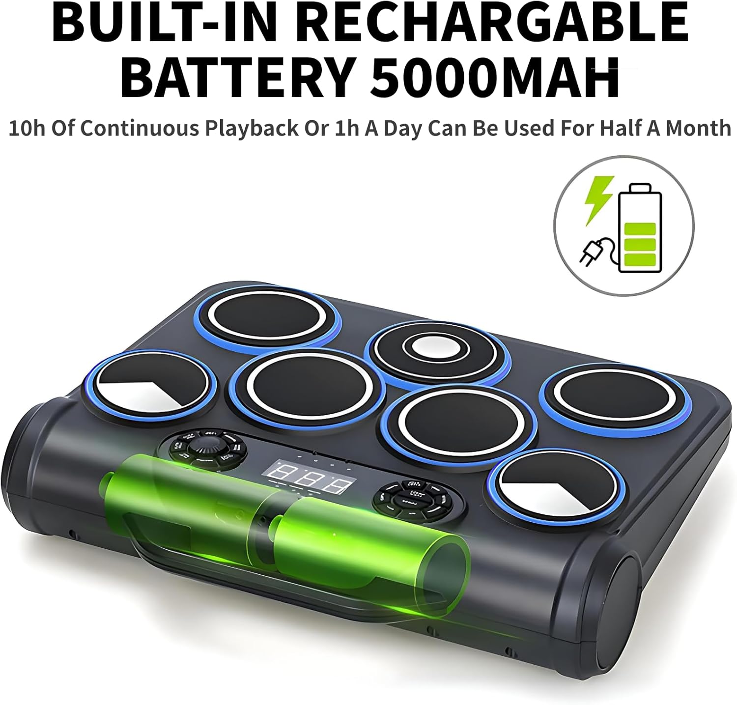 Electronic Drum Set,7-Drum Practice Pad with Headphone Jack, Roll-Up Drum Kit Machine with Built-in Speaker Drum Pedals and Sticks 10 Hours Playtime,Great Christmas for Kids