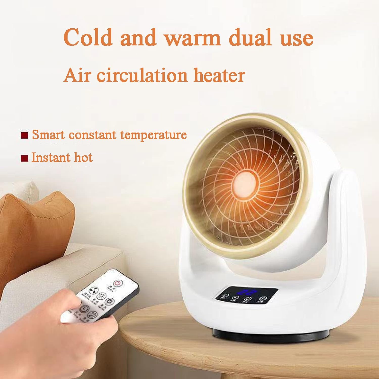 The New Heating and Cooling Fan,Household Small Shake Head Heater,Desktop Office Portable Desk Fan, 2 in 1 Fan Combo,with Remote, 3 Speeds, 2 Modes, 12H Timer Air Circulator Fan