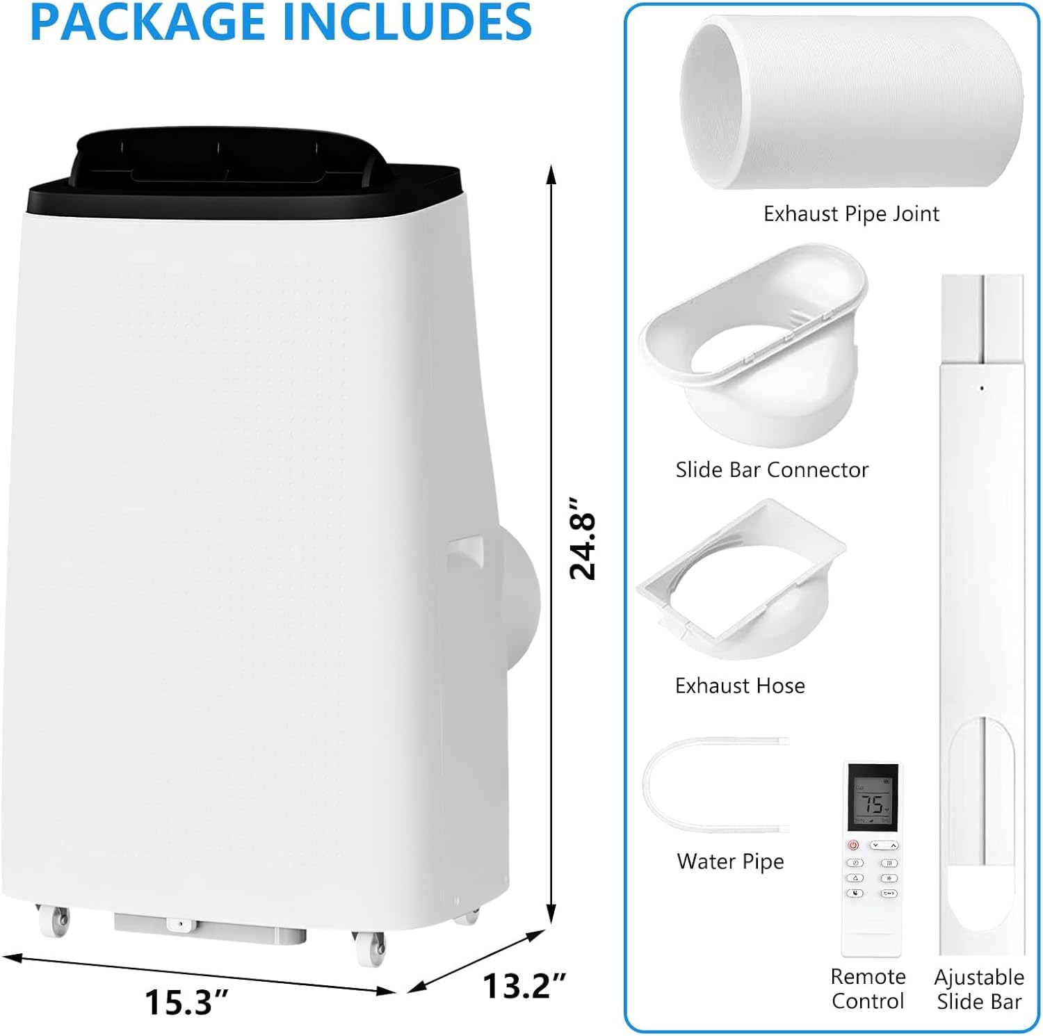 14,000 BTU Portable Air Conditioner for Rooms Up to 750 Sq.Ft – 3-In-1 AC, Dehumidifier & Fan with Remote Control, Sleep Mode, 24H Timer, LED Display, Window Vent Kit & Wheels for Home and Office