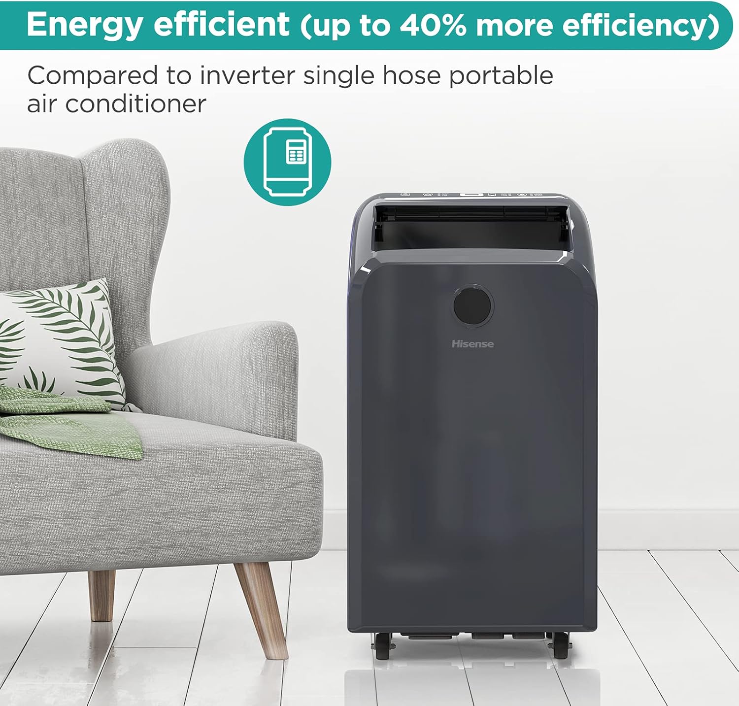 Hisense Dual-Hose Portable Air Conditioner with Inverter Technology 10,000 BTU Cooling Dehumidifier Fan for Rooms up to 550 sq ft, Remote Control, Black (Renewed)