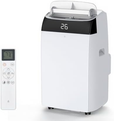 12,000 BTU Portable Air Conditioner - 3-in-1 Mobile AC Unit with Remote Control, Ultra-Quiet 48dB Operation, Covers 550 Sq.Ft, 24/7 Timer, Window Installation Kits for Home/Office/RV Use, White Top