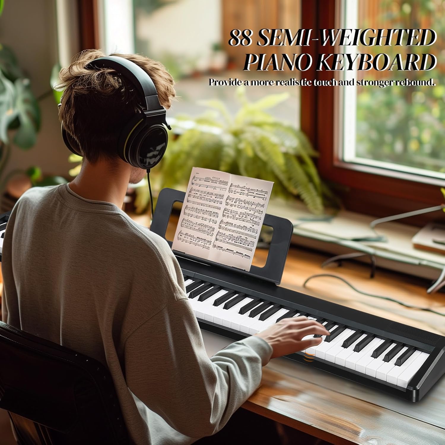 Ktaxon 88 Key Keyboard Piano Foldable Piano Keyboard with 1000 Rhythms, 1000 Tones and 50 Demos, Bluetooth Audio & MIDI, 3 Teaching & 2 Power Supply Modes, Full Equipment for Beginner (Compact-Black)