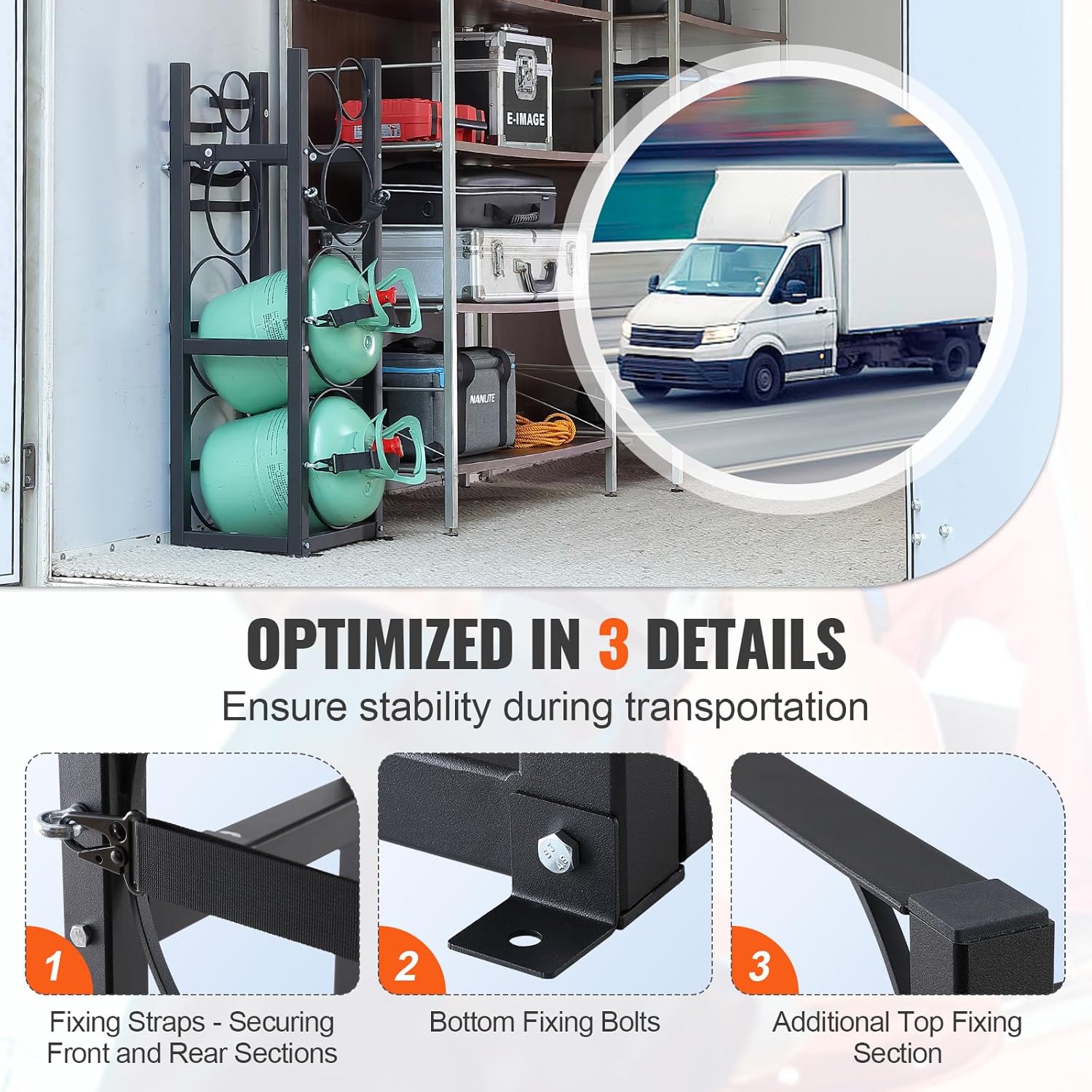 VEVOR Refrigerant Tank Rack, with 2 x 30lbs and Other 3 Small Bottle Tanks, Cylinder Tank Rack 12.79x12.99x47.12 in, Refrigerant Cylinder Rack and Holders for Freon, Gases, Oxygen, Nitrogen