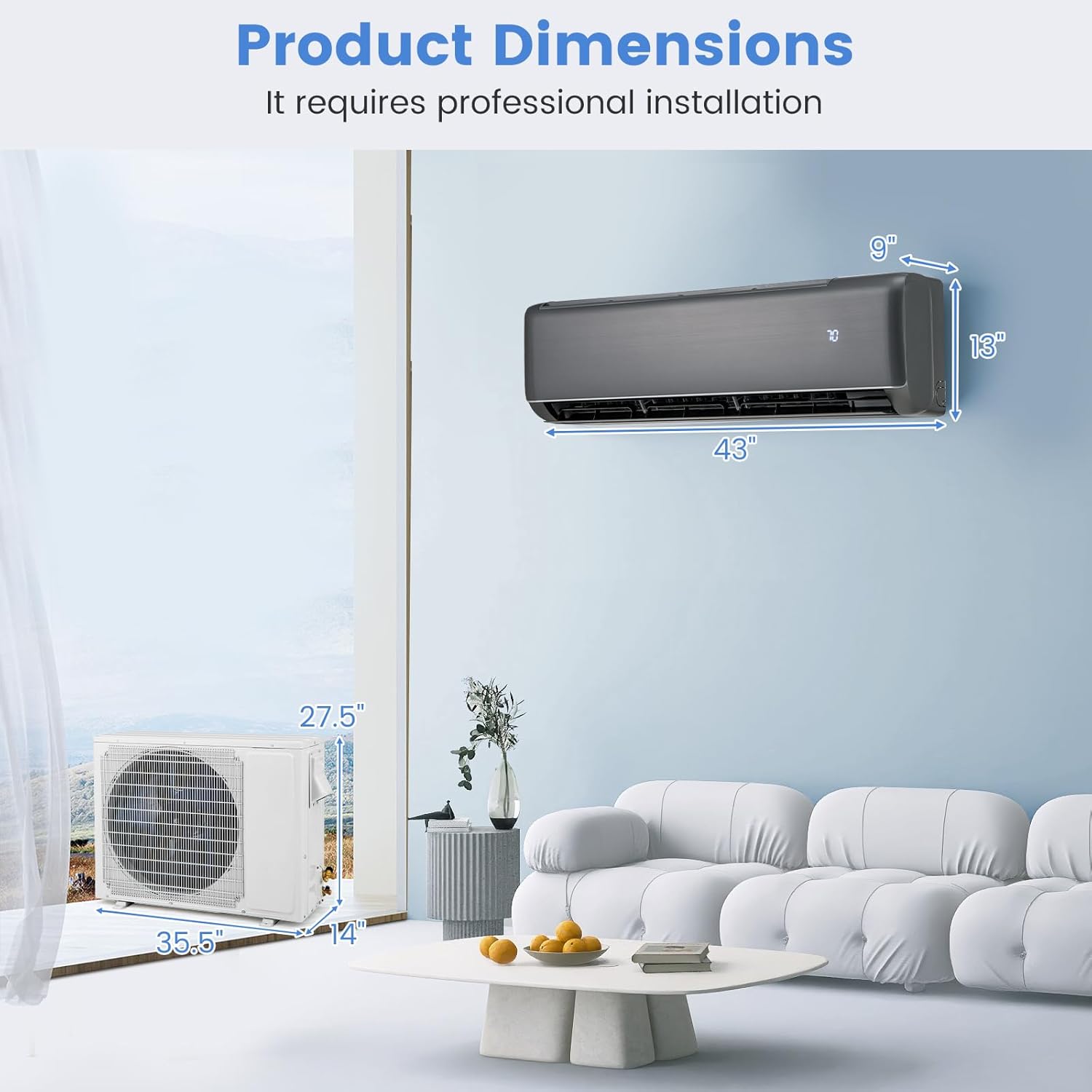 KOTEK 24000 BTU Mini Split AC/Heating System, 21 SEER2 WIFI Enabled Split-System Air Conditioner & Heater with Inverter Compressor, Cools Rooms up to 1500 Sq.Ft, 208-230V, Compatible with Alexa