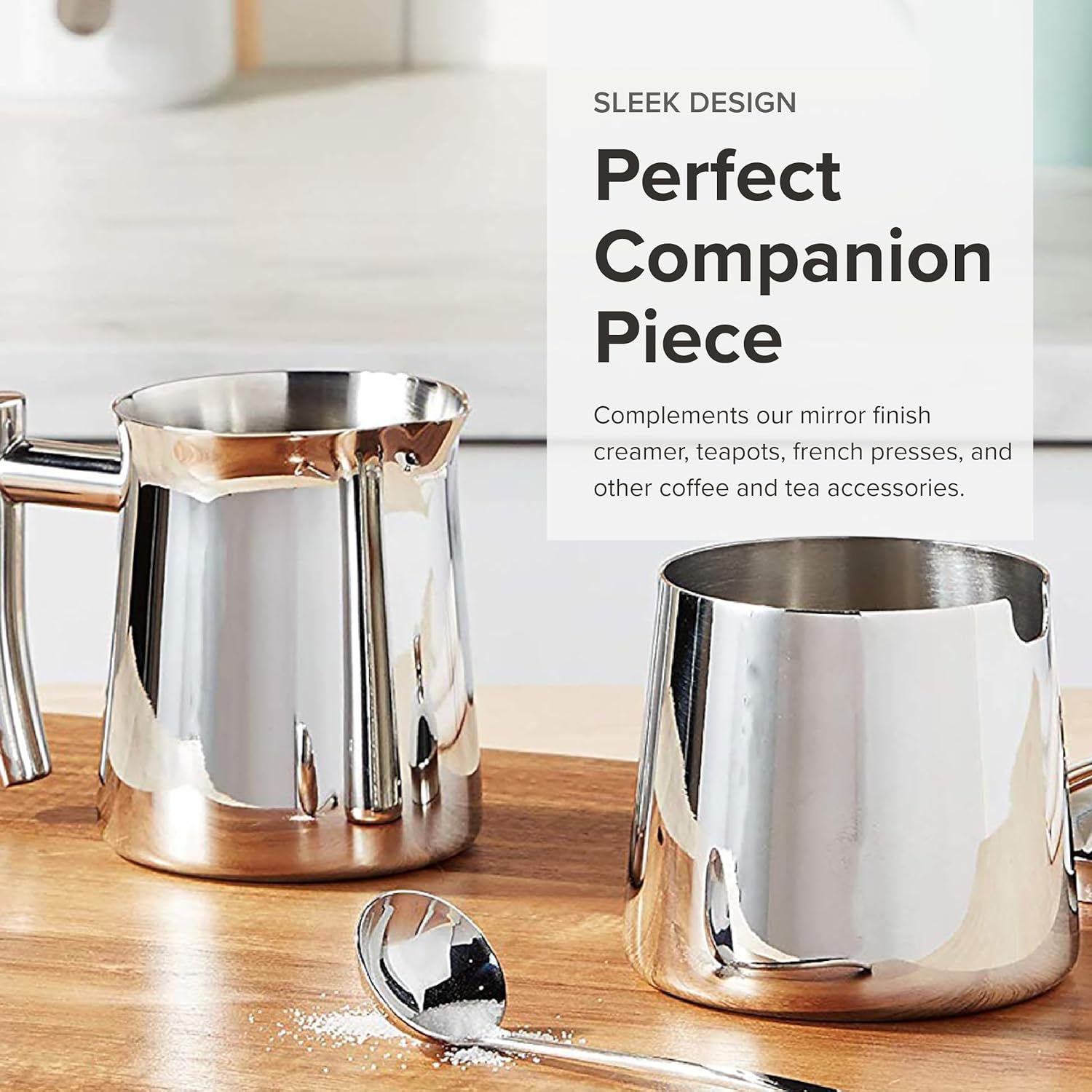 Frieling USA 18/10 Stainless Steel Sugar and Creamer Set - Coffee & Tea Accessories with 10 Oz Metal Creamer Pitcher & Sugar Bowl with Lid (Pack of 6)