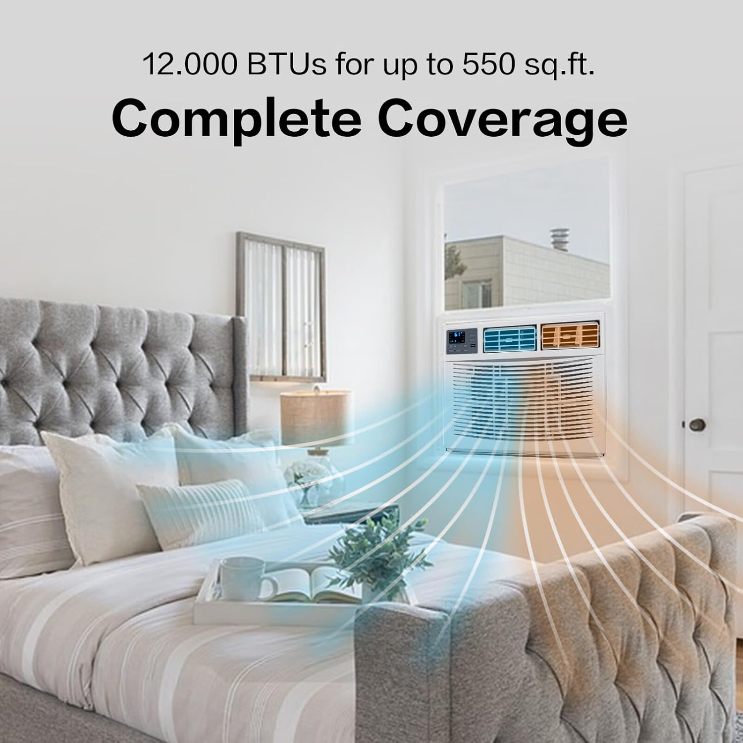 ROVSUN 12000 BTU Air Conditioner Window Unit with Heat, 4-in-1 Window AC Unit Cooler, Heater, Dehumidifier & Fan with Timer, Remote Control & Installation Kit for Rooms up to 550 Sq. Ft, 208/230V