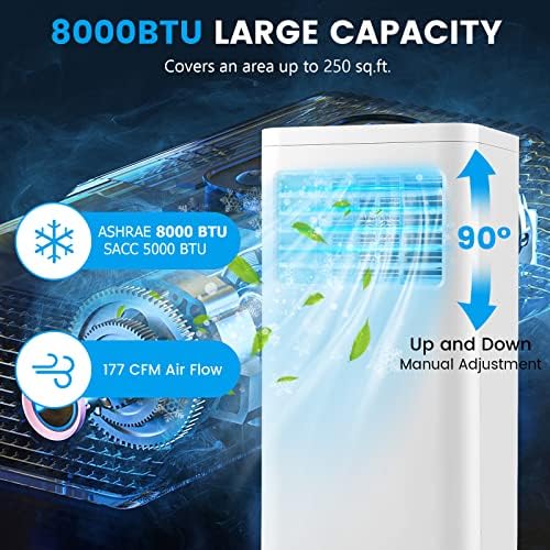 PETSITE 8000 BTU Portable Air Conditioner, 3-in-1 AC Unit with Remote Control, 24H Timer, Window Kit, Personal AC Cooling Unit for Bedroom, Cools up to 250 Sq. Ft