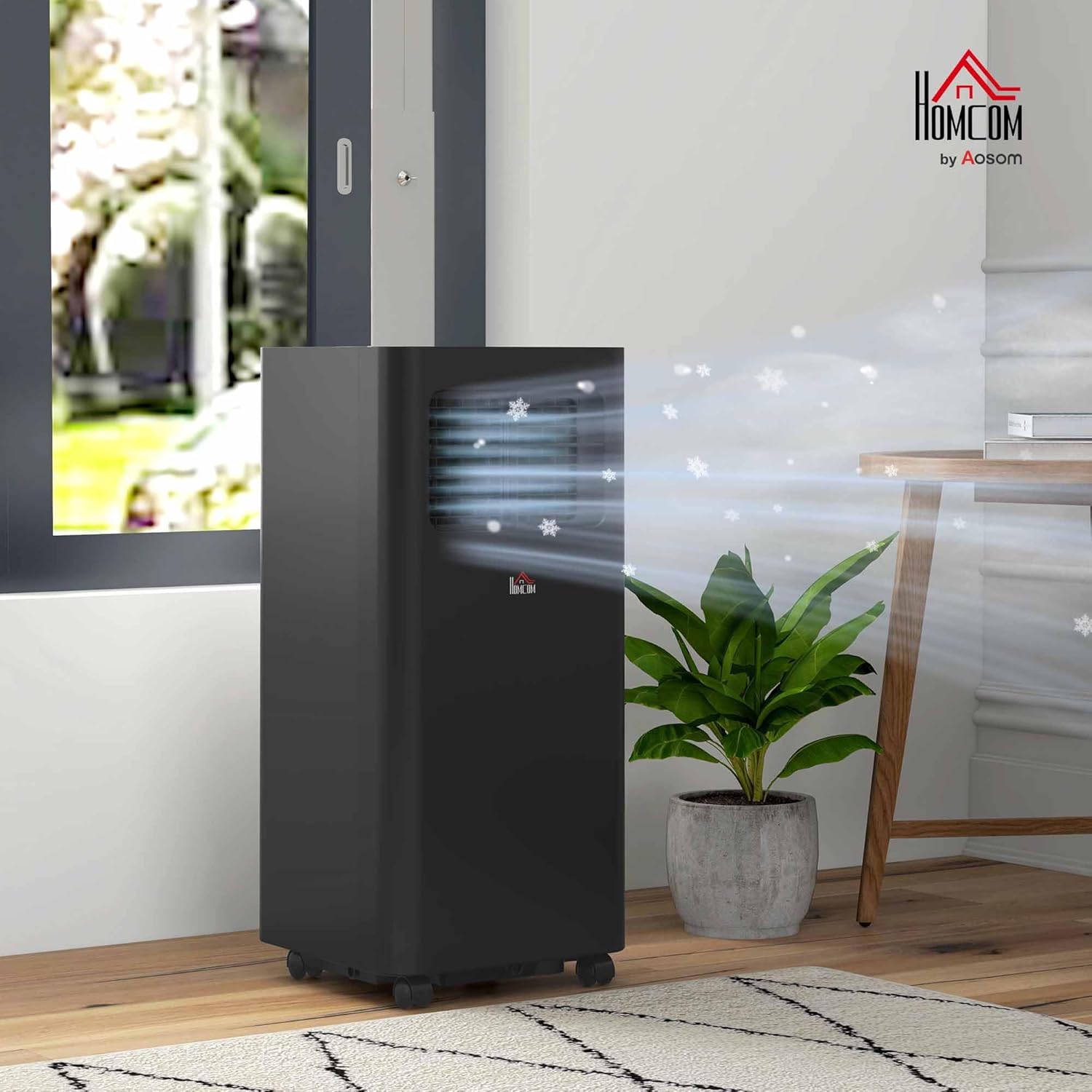 HOMCOM 8000 BTU Portable Air Conditioner for Rooms Up to 345 Sq. Ft., 3-in-1 AC Unit with Dehumidifier, Cooling Fan, Sleep, Remote, 24H Timer On/Off, Window Installation Kit, Black