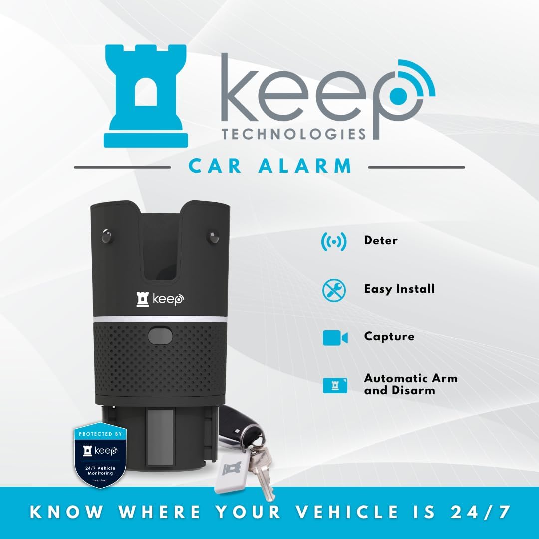 Keep Car Alarm - 4G/LTE, Anchoring Anti-Theft & Break-in Deterrent, GPS, Motion Sensing (PIR/Radar), 1080p Pictures & Video, 120dB Sound and Flashing Bright LEDs