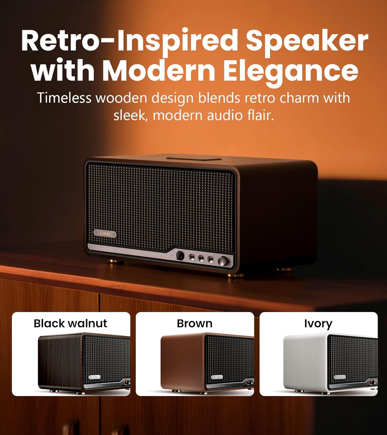 Edifier S300 Hi-Fi Tabletop Speaker, Hi-Res Audio LDAC for Wireless Multi-Room & Stereo Pairing, 80W Power Works with AirPlay 2 Bluetooth 5.4 USB-C AUX Inputs, Retro Design with Remote - Brown