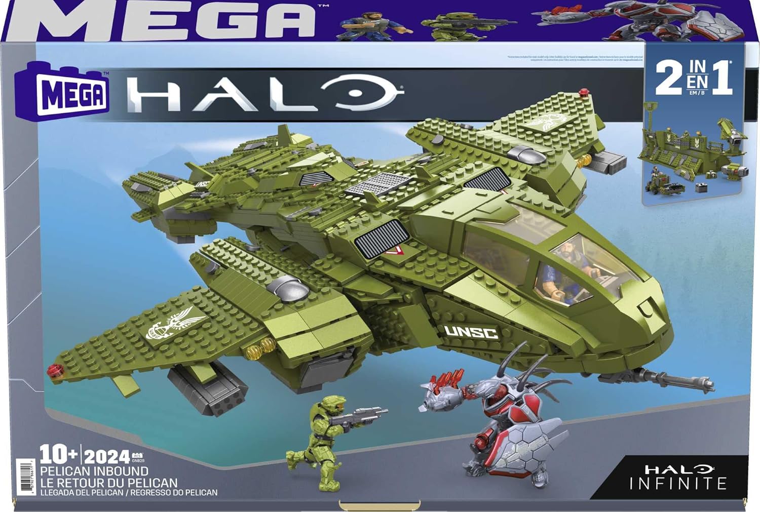 MEGA Halo Toy Building Sets, Pelican Inbound Vehicle with 2024 Pieces, 3 Micro Action Figures and Accessories, for Collectors