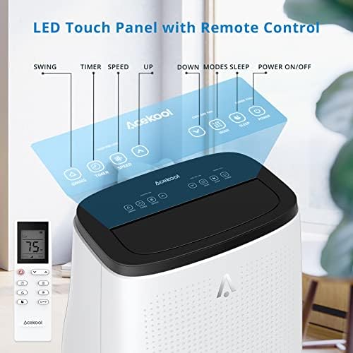 14000 BTU Portable Air Conditioner for Rooms Up to 700 Sq.Ft - 3-In-1 Cooling, Dehumidifier & Fan With Remote Control, Easy-Move Wheels, Window Ventilation Kit