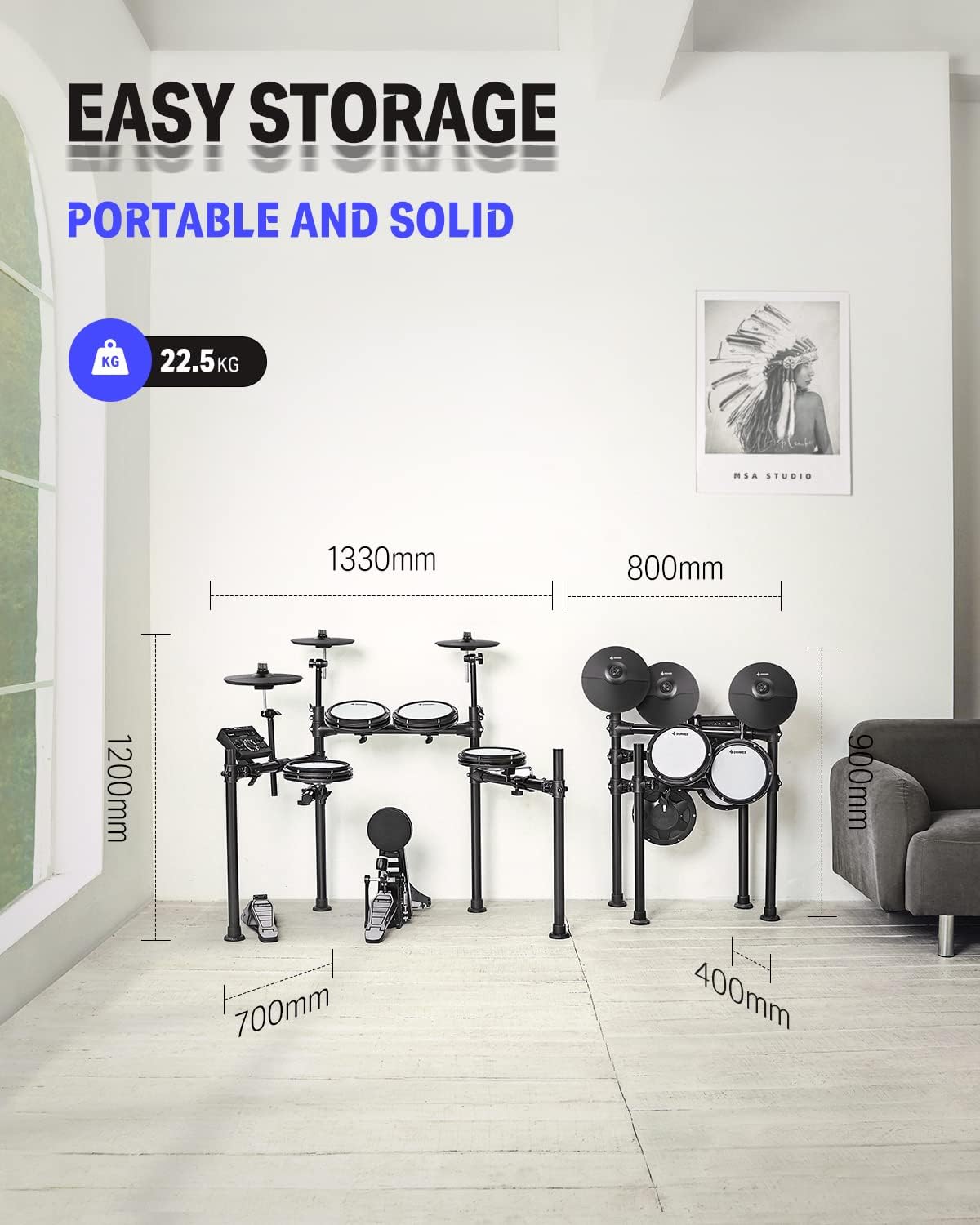 Donner DED-200 Electric Drum Sets with Quiet Mesh Drum Pads, 2 Cymbals w/Choke, 31 Kits and 450+ Sounds, Throne, Headphones, Sticks, USB MIDI, Melodics Lessons (5 Pads, 3 Cymbals)