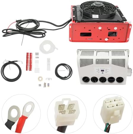 12V Split AC, Vehicle Air Conditioner Car Cooling System Truck A/C Unit Parking Cooler Cooling Capacity 2400W for RVs Vans Trailers Excavators Construction Vehicles