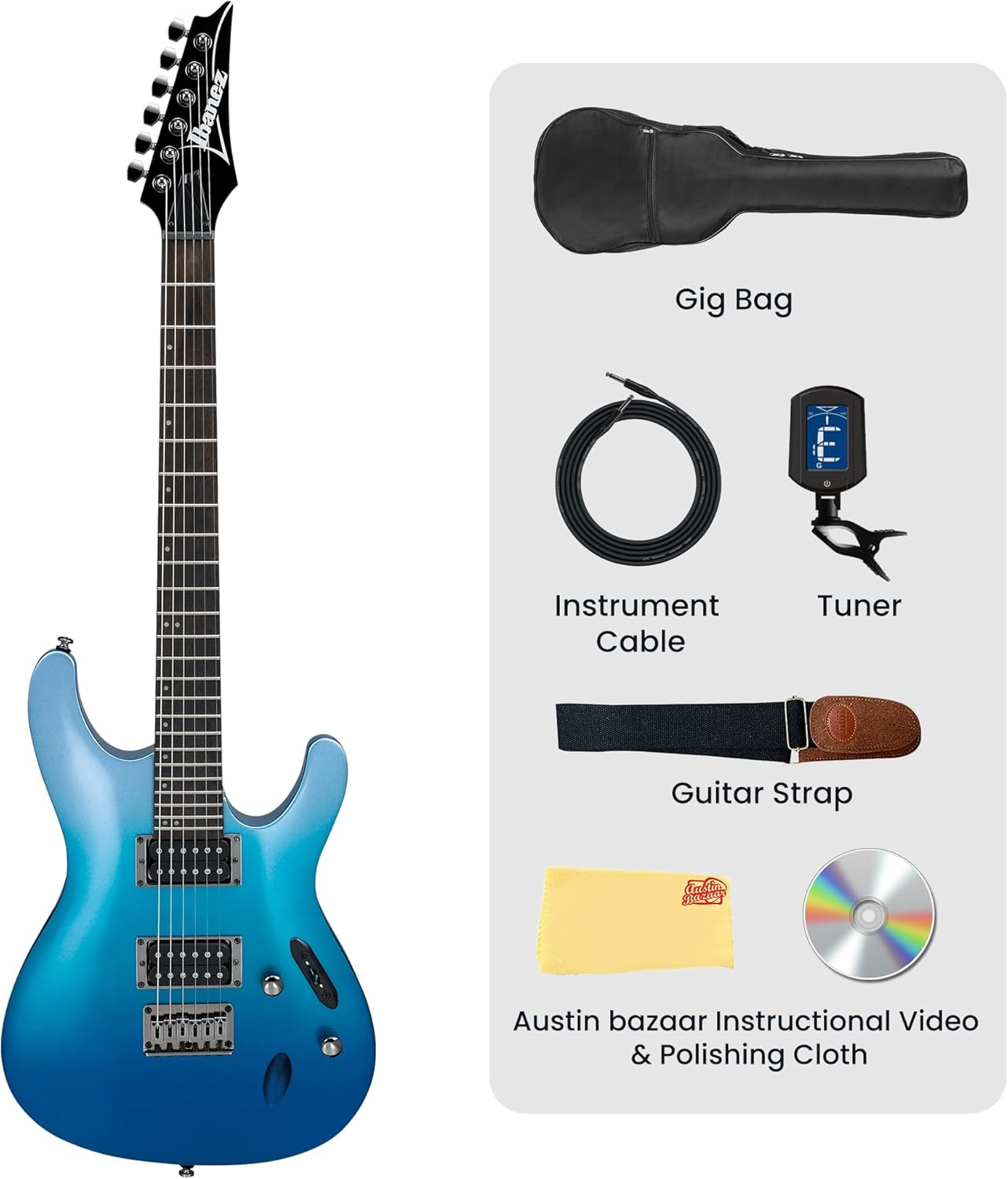 Ibanez S521 S Standard Series Electric Guitar - Ocean Fade Metallic Bundle with Gig Bag, Tuner, Cable, Strap, Austin Bazaar Instructional DVD, and Polishing Cloth