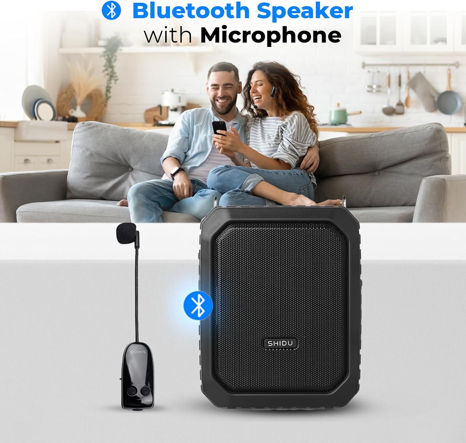 Wireless Voice Amplifier with Bluetooth 5.3 | 18W Portable PA System with Waist Clip, Waterproof Rechargeable Megaphone Microphone and Speaker for Teachers, Tour Guide, Presentation