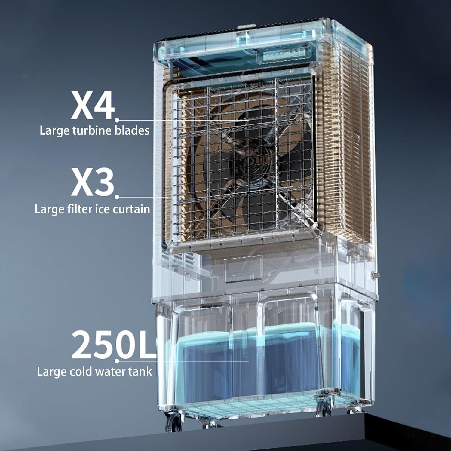 Personal Swamp Cooler, Quite Portable AC with 180L Tank and 3 Speeds, Evaporative Air Conditioner for Room Office Outdoor(75 * 47 * 160cm)