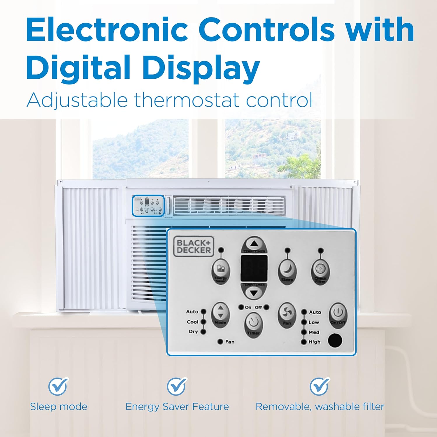 BLACK+DECKER Window or Through The Wall Air Conditioner 18000 BTU, AC Window Unit Cools Up to 1000 Square Feet, Window AC Unit with Remote Control, 3 Cooling Speeds and Fan Only, BD18WT6, White