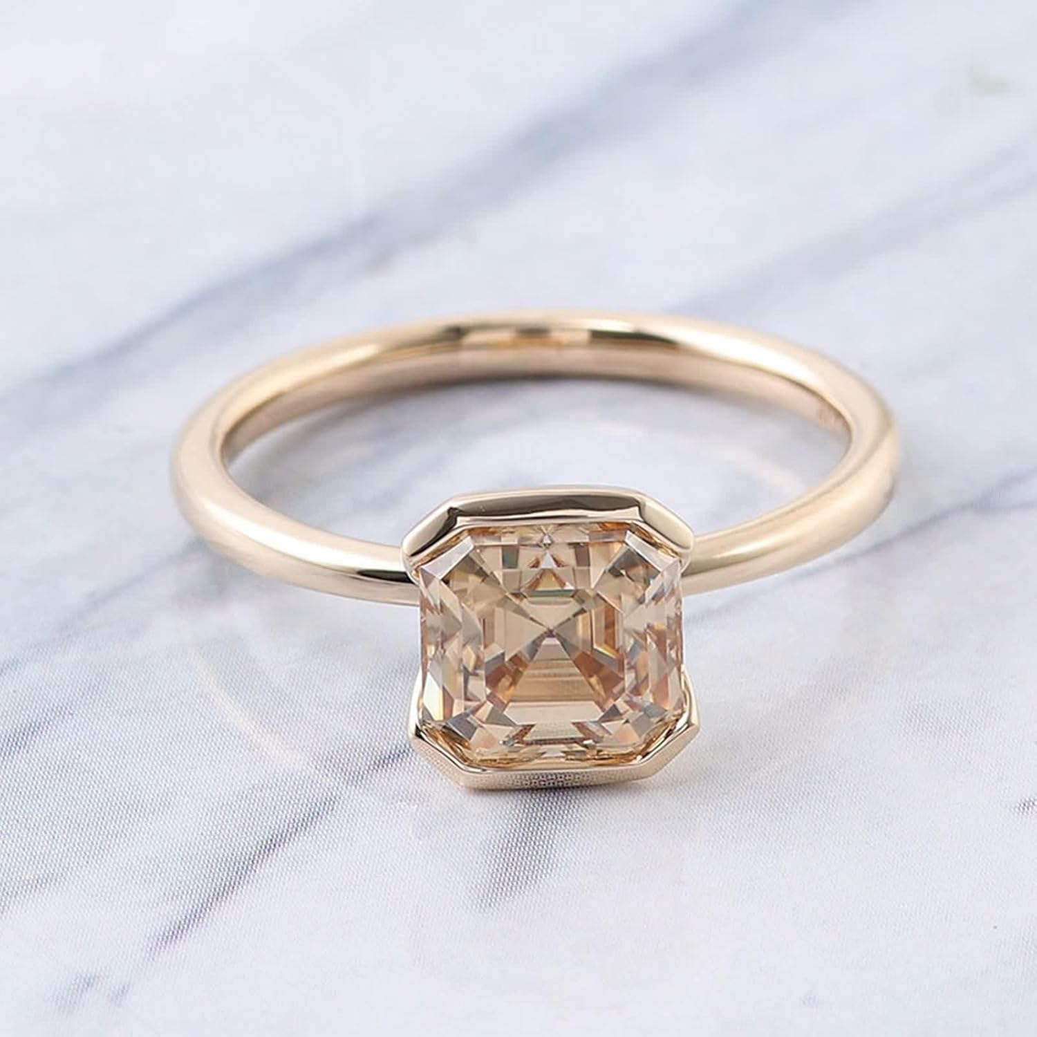 Moissanite Eternity Ring, Wedding Bands Womens Solitaire Ring 9/14/18K Yellow Gold Gift for Wife