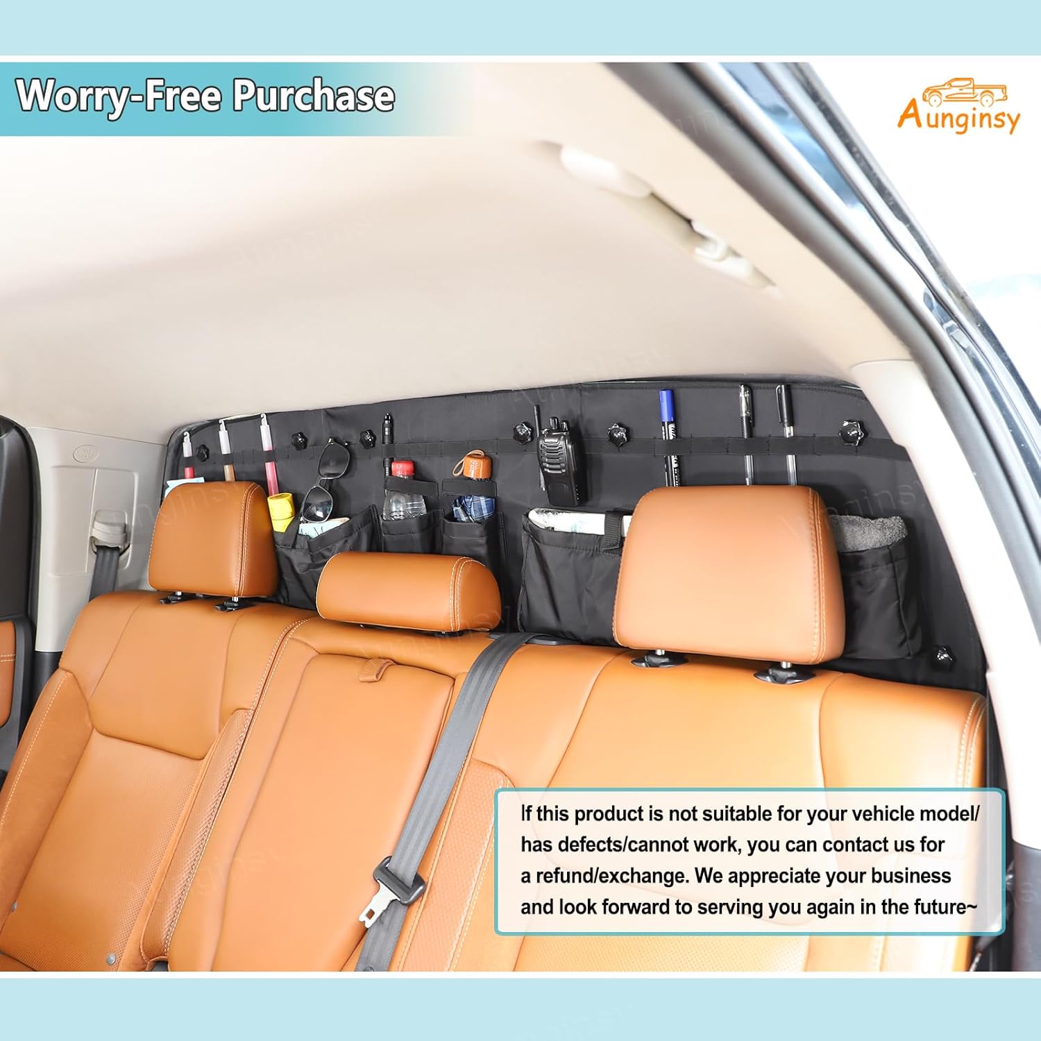 Aunginsy Trunk Organizer Storage Bag Compatible with Toyota Tundra 2014-2021, Pickup Rear Tailgate Window Hanging Luggage Storage Bag Back Door Panel Organizer Cargo Pockets Box Expansion Accessories