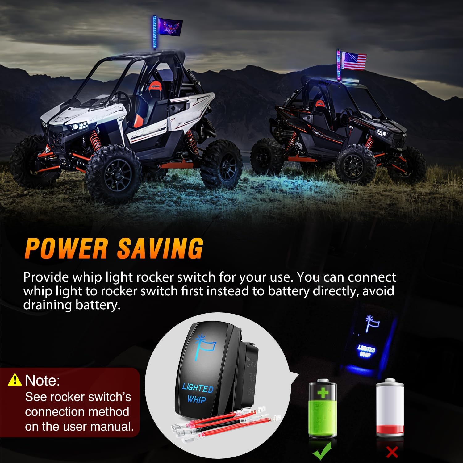 Nilight LED Fat Whip Light 1PC 2FT RGB Lighted Antenna Whips with Remote & App Control DIY Chasing Patterns Brake Reverse Lights for ATV UTV Polaris RZR Can-am Dune Buggy Pickup Trucks Jeep