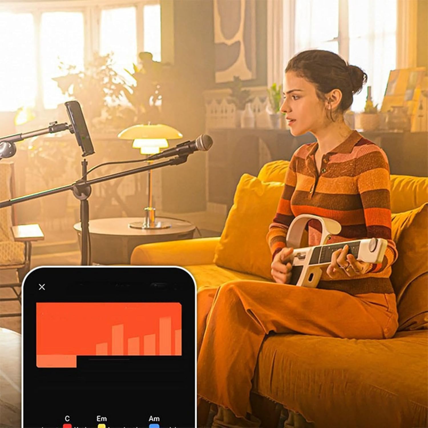 Smart, Stringless Automatic Gear for One Person Band Electric, Accompaniment Guitar with Built in Song Score Library (Rose)