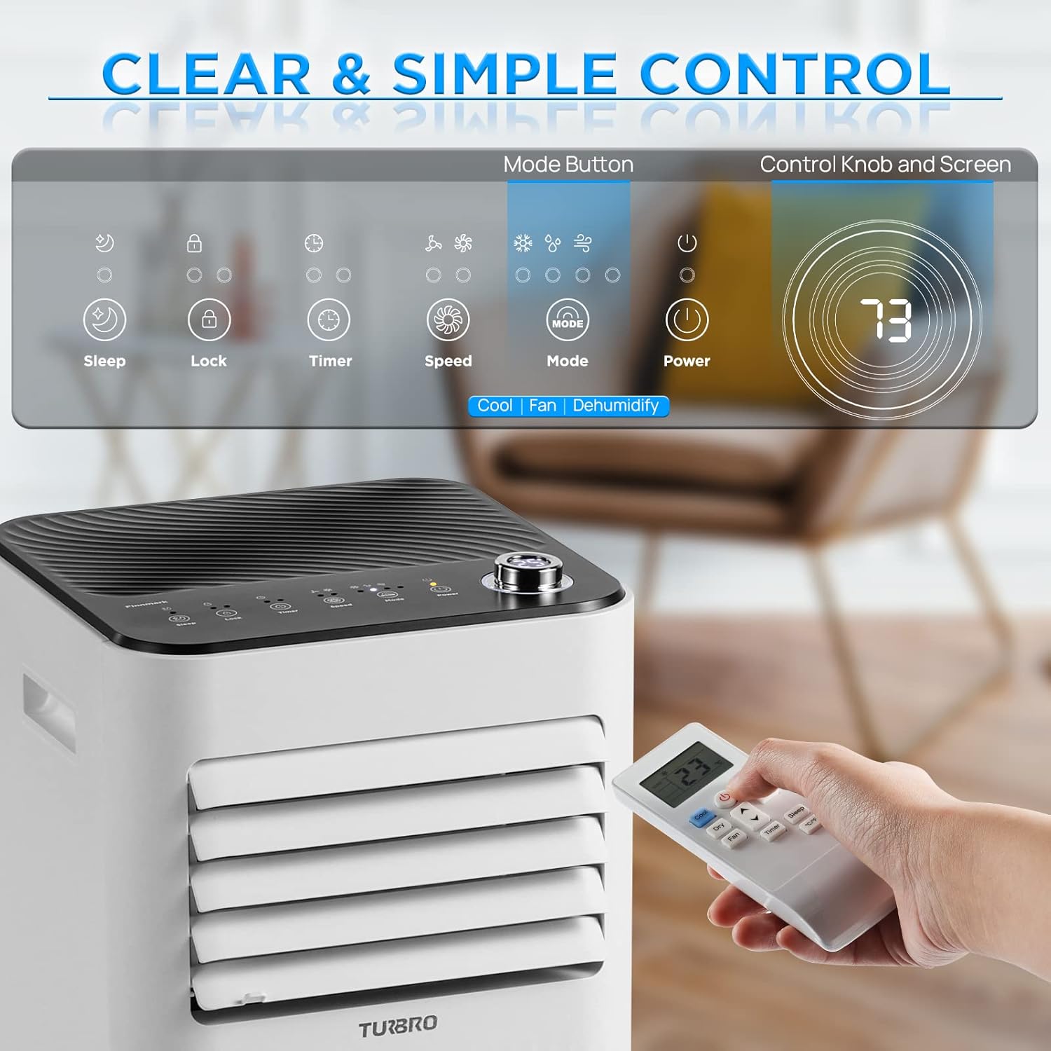 TURBRO Finnmark 8,000 BTU Portable Air Conditioner, Dehumidifier and Fan, 3-in-1 Floor AC Unit for Rooms up to 300 Sq Ft, Sleep Mode, Timer, Remote Included (5,000 BTU SACC)