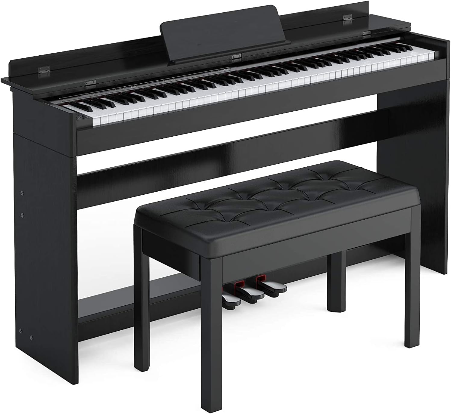 Setting 88-Key Weighted Digital Piano, Electric Upright Piano with 3-Pedal Unit Board, LCD Screen, Multi-Functional Full Size Keyboard and Power Adapter(Black(with Bench)), 53.5 x 29.9 12.2 Inch