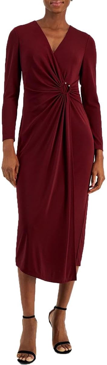 Anne Klein Womens Shirred O Ring Midi Dress